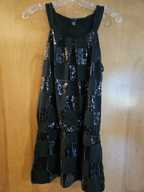 White House Black Market Black Sequin Check Midi Dress